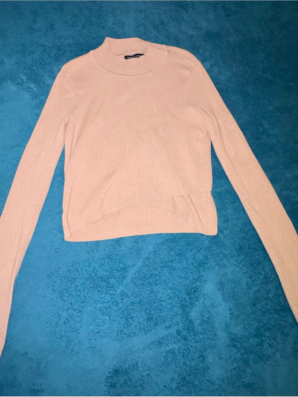 Kendall & Kylie Ribbed Mock Neck Sweater - Cream/Brown/Tan